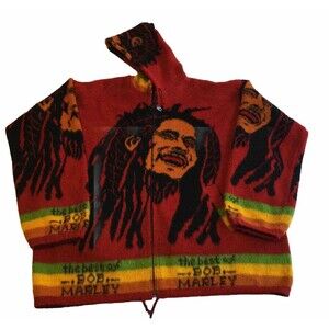 Bob Marley Tejidos Ruminahui One Love Hooded Full Zip Wool Fuzzy Sweater Jacket